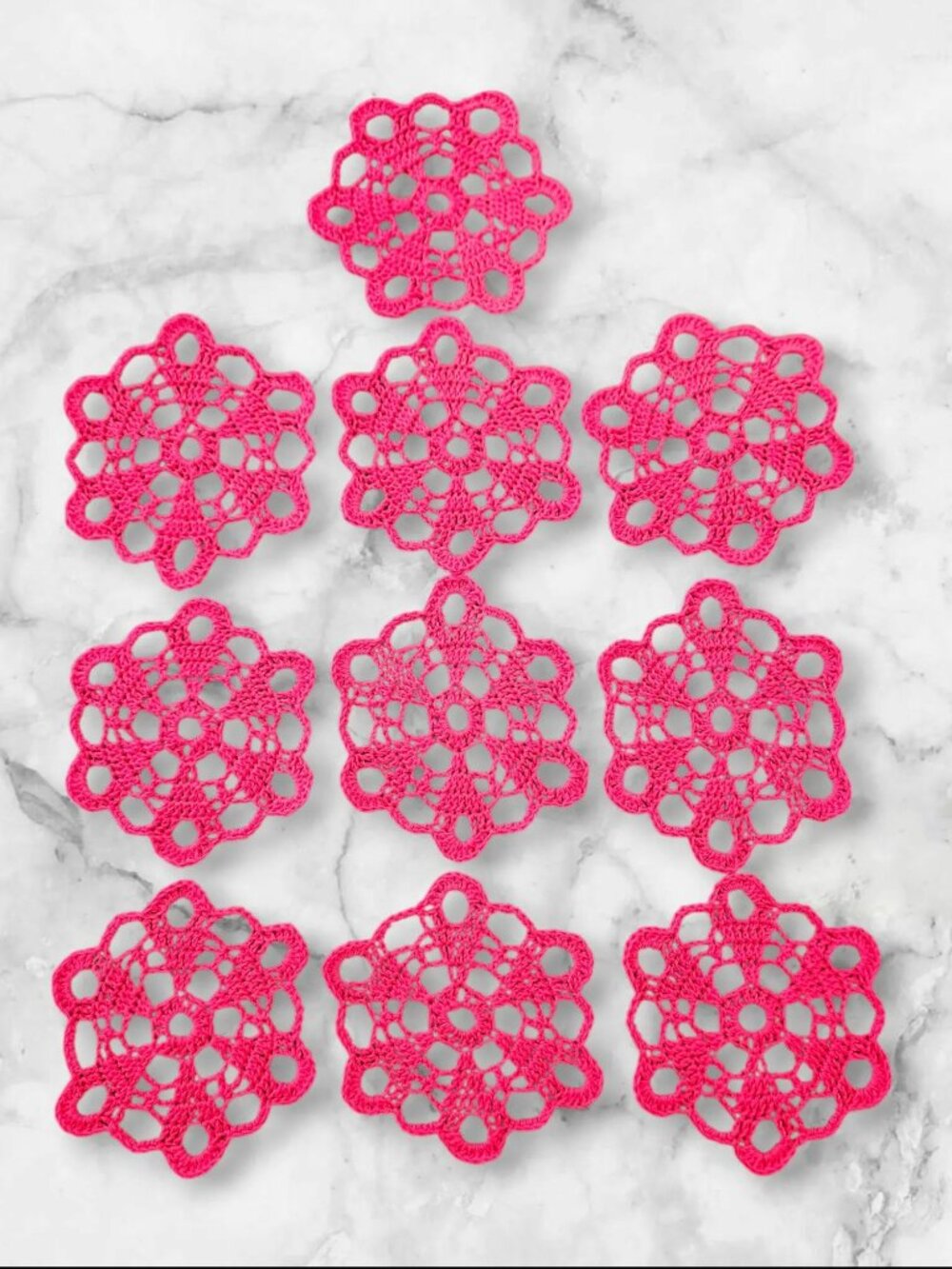 Handmade Crochet Mini Doilies - Red Cotton Set of 10